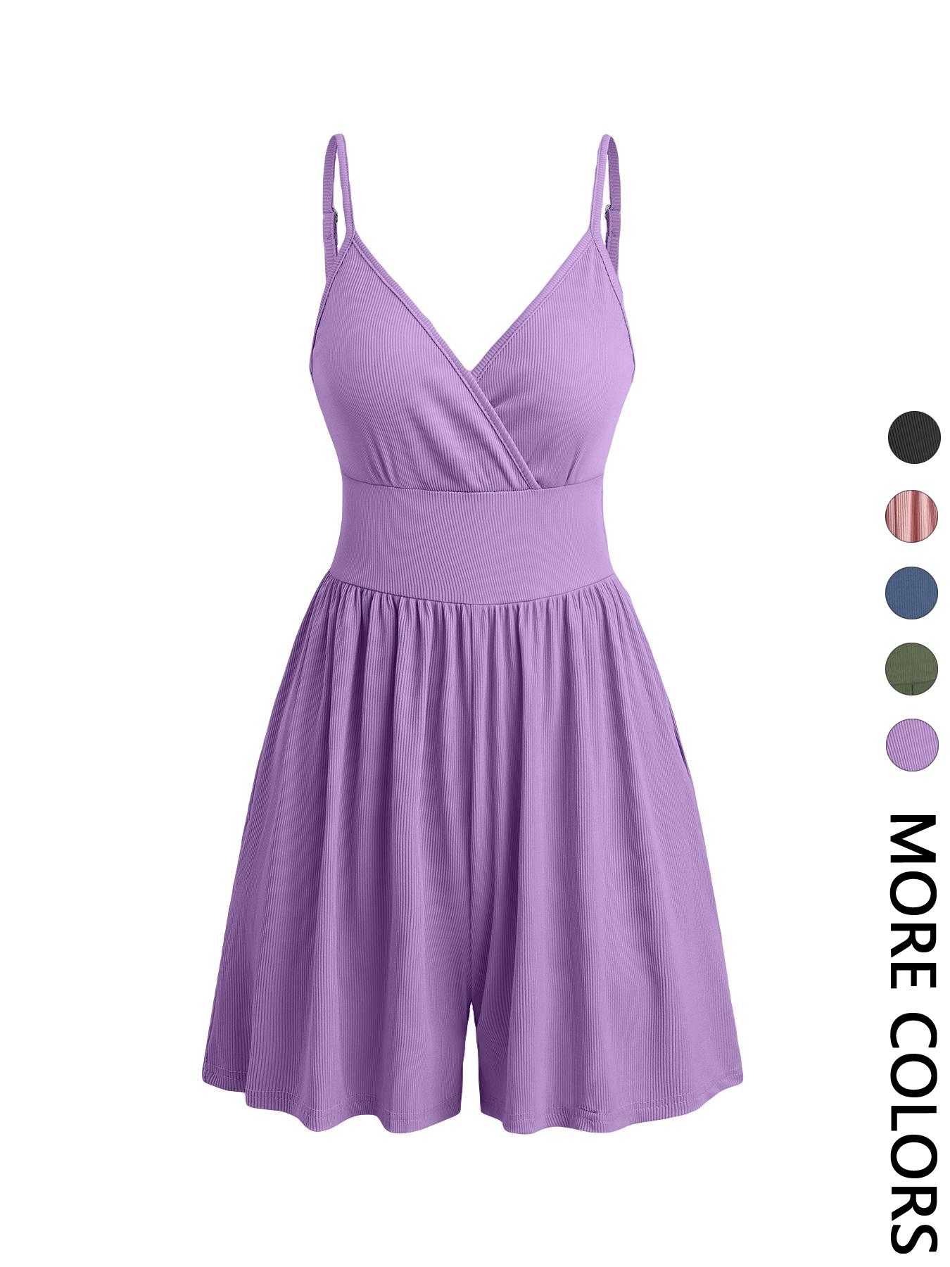 Women's Knitted Plain Backless Wrap Fitted Cami Romper, Casual Chic Adjustable Spaghetti Strap Wide Leg Romper, Summer Outfits 2024, Ladies Clothes for Daily Wear, Jumpsuit Women's Knitted Plain Backless Wrap Fitted Cami Romper, Casual Chic Adjustable Spaghetti Strap Wide Leg Romper, Summer Outfits 2024, Ladies Clothes for Daily Wear, Jumpsuit