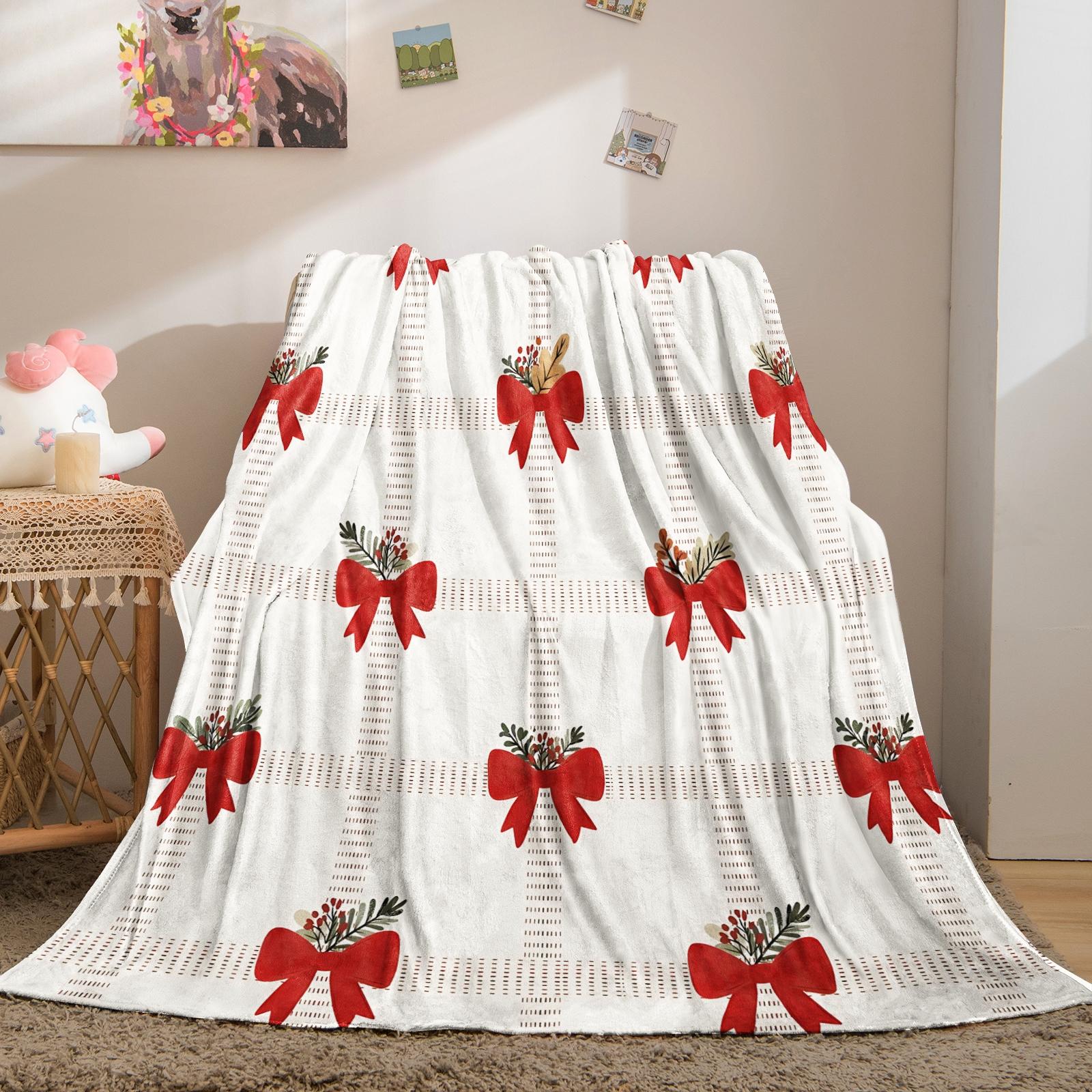 Cute Bow Knot Throw Blanket, Kawaii Pastel Ribbon Soft Flannel Blanket for Sofa Bed, Cozy Gift for Girls Women