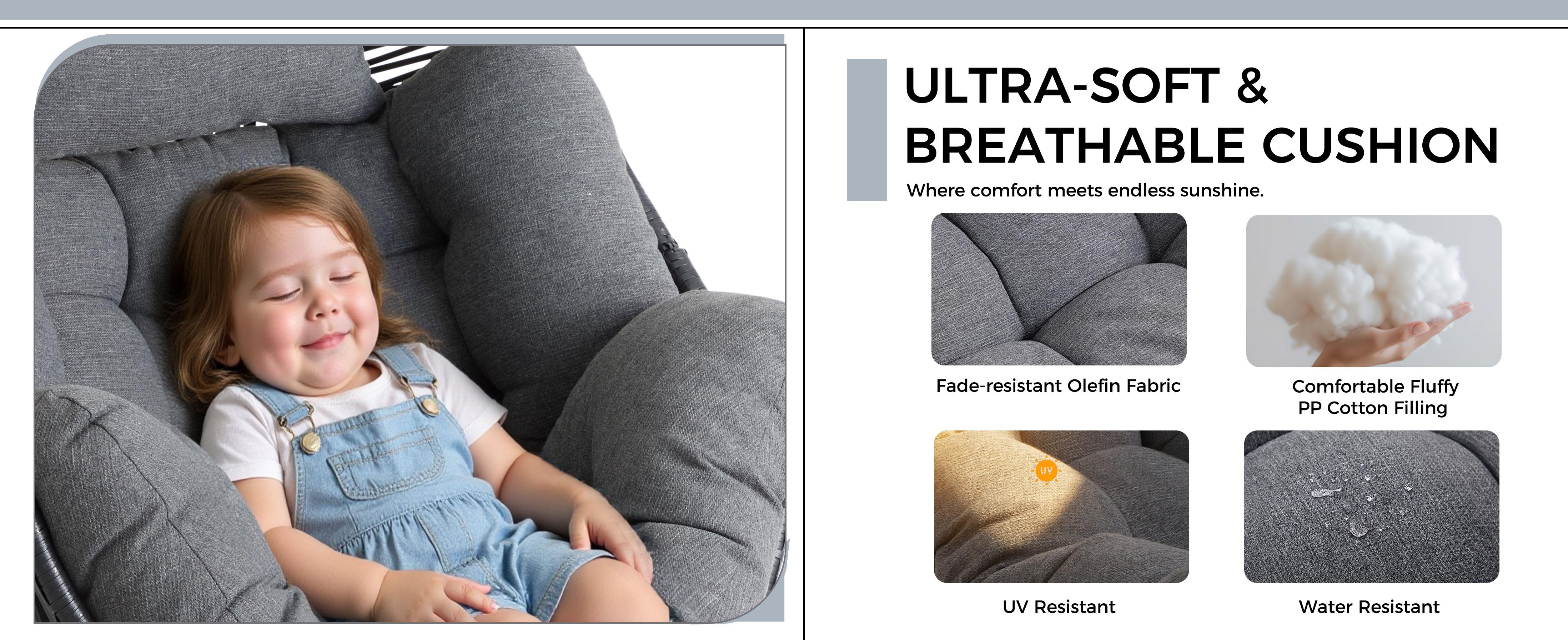 IRONCK Wicker Outdoor Egg Chair with Ottoman, Patio Lounge Chair with Footrest, Thickened Padded Cushion and Headrest, Egg Seat for Patio, Living Room, Garden, Balcony, Dark Gray