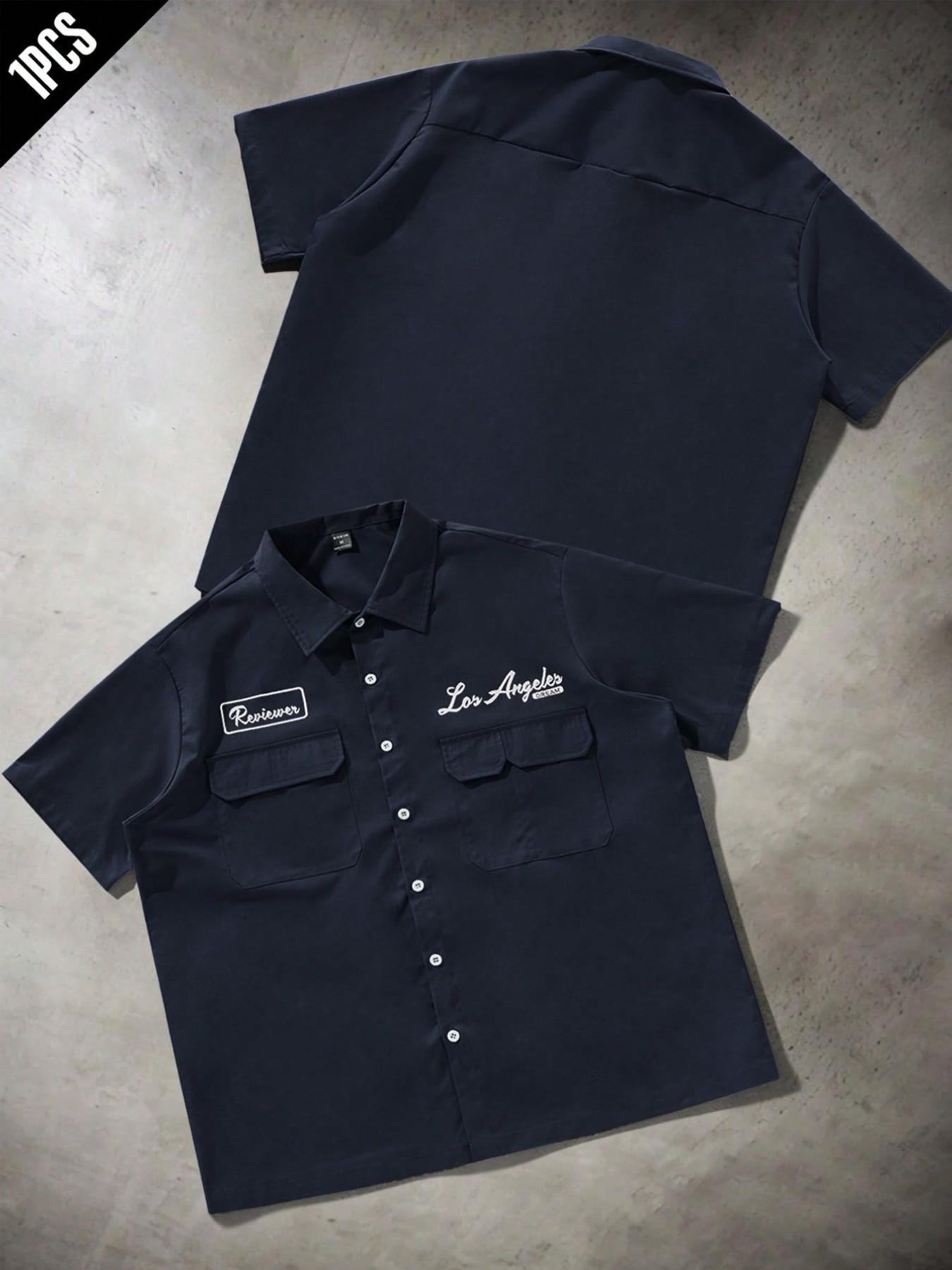 High Street Button Up Shirt, Button Down Front Boxy Short Sleeve Utility Pocket Shirt for Y2K Streetwear, City Walk, Travel, Weekend and Casual Daily Outfits