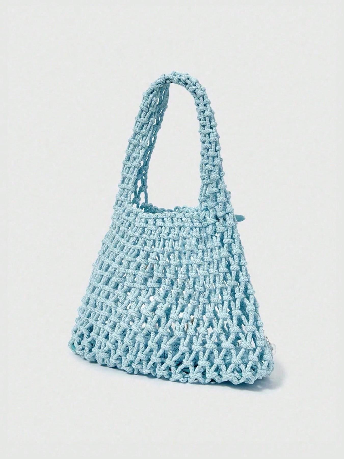 Gentle and stylish vintage woven handbag with starfish, shells, and pearls embellishment, sweet and exquisite style, can accommodate headphones and lipstick, suitable for party/vacation dressing scenes