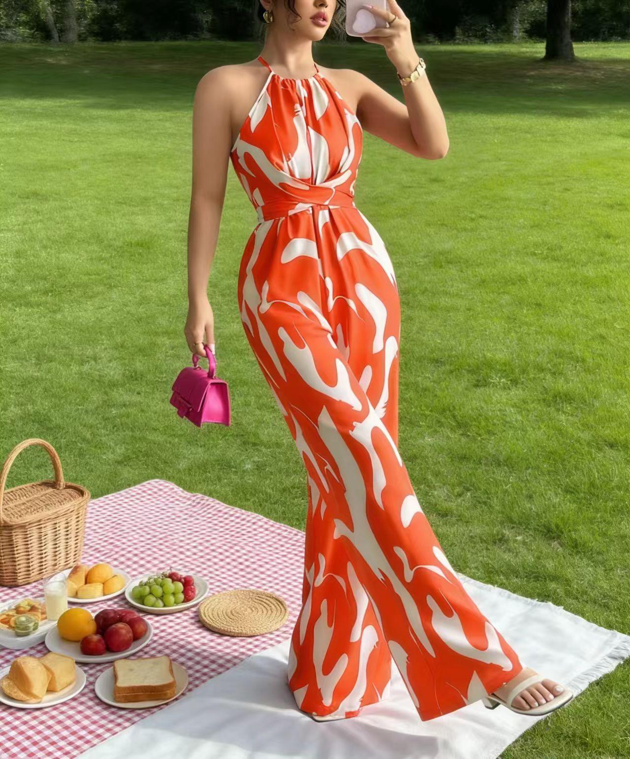 Women's Plus Size Jumpsuit with Pockets, Random Colorful Print, Casual Fashion One-Piece, Comfortable and Stylish