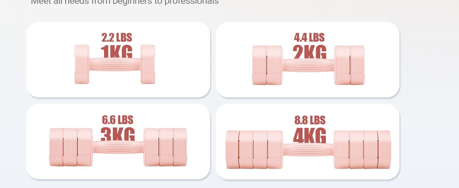 MERACH Adjustable Dumbbell Set, 4 in 1 Free Weights Dumbbells Each 2.2-8.8LBS Hand Weights for Women Soft Rubber Handle for Home Gym Exercise Training MERACH Adjustable Dumbbell Set, 4 in 1 Free Weights Dumbbells Each 2.2-8.8LBS Hand Weights for Women Soft Rubber Handle for Home Gym Exercise Training