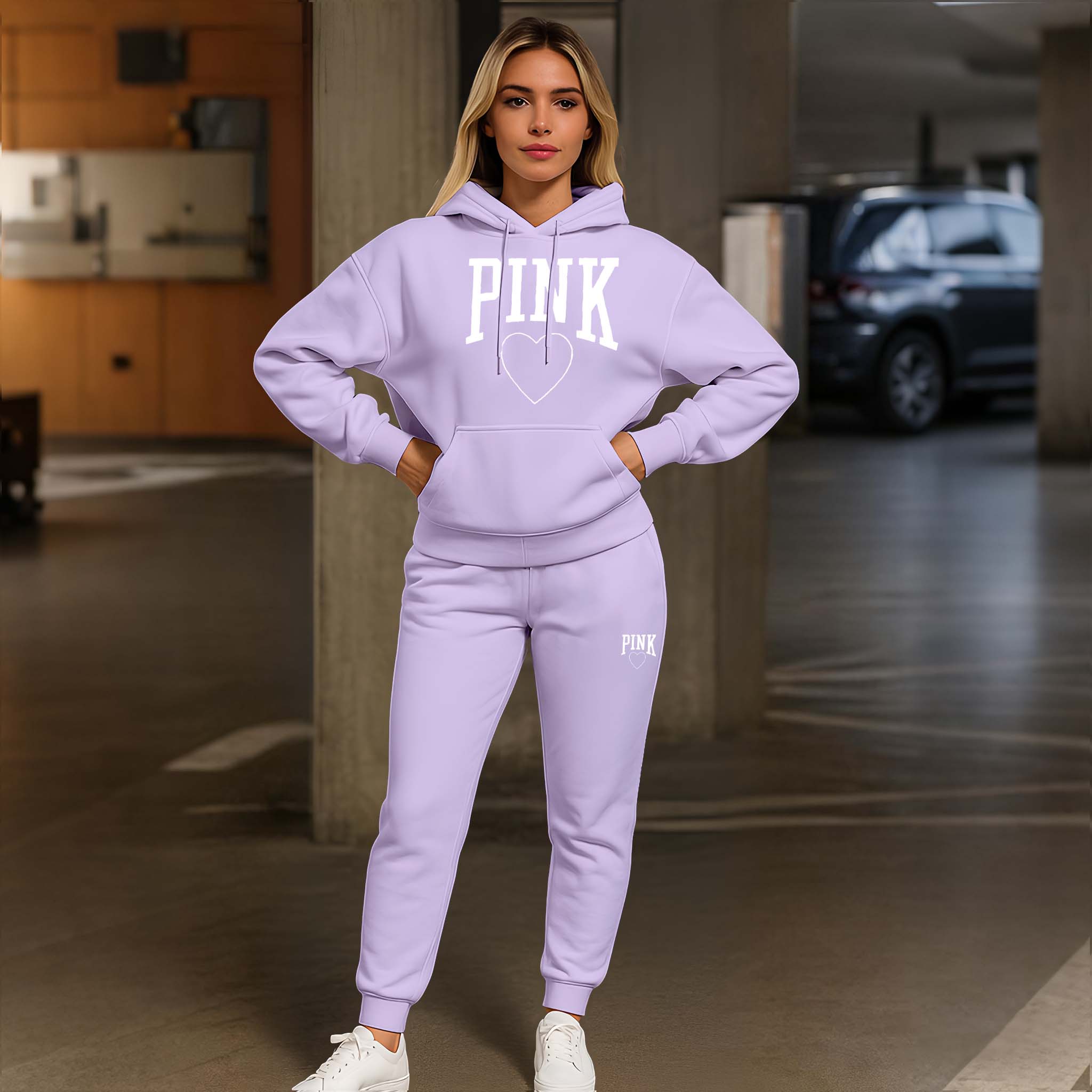 Women’s Cute Pink Heart Print Hoodie and Drawstring Sweatpants Set, Adorable Two-Piece Athleisure Outfit, Long Sleeve Hooded Jacket & Pants, Cozy Fall Winter Indoor Outdoor Casual Wear Women’s Cute Pink Heart Print Hoodie and Drawstring Sweatpants Set, Adorable Two-Piece Athleisure Outfit, Long Sleeve Hooded Jacket & Pants, Cozy Fall Winter Indoor Outdoor Casual Wear