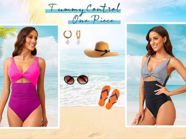 Tempt Me Women's One Piece Swimsuits Sexy Tummy Control Cutout Bathing Suits Ruched V Neck Twist Front Swimwear for Summer Beach Holiday Vacation