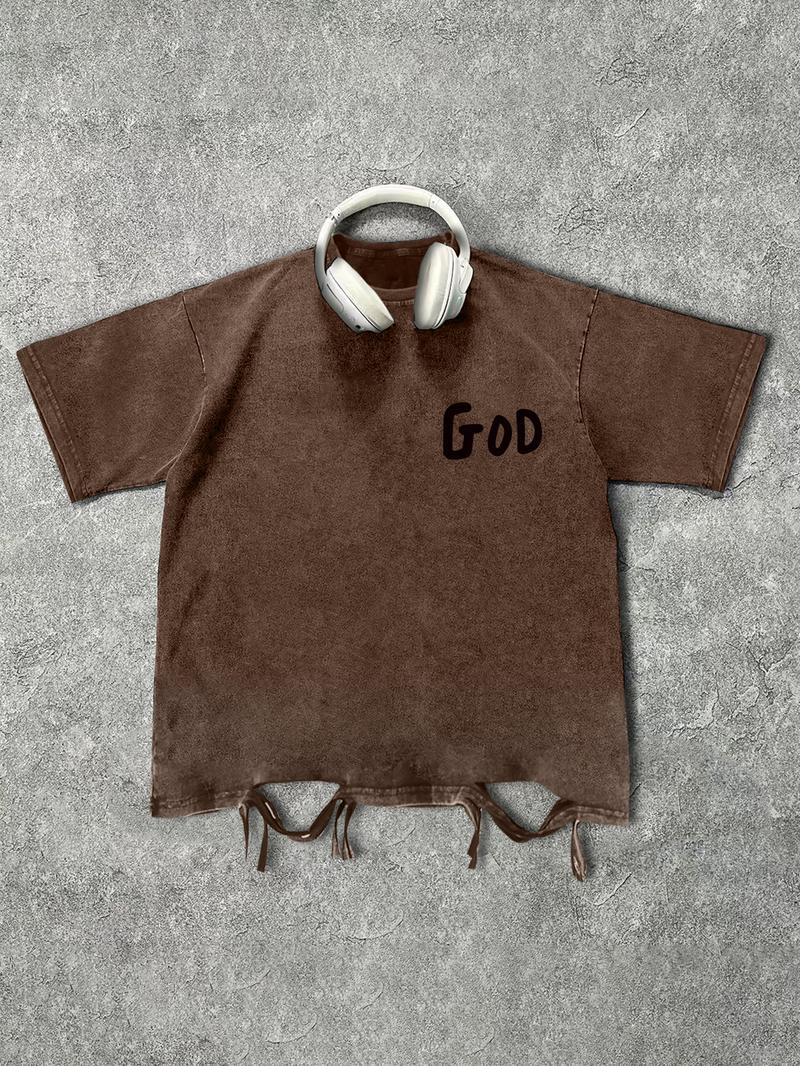 Unisex Men's Letter Print Short Sleeve Graphic Tee, Vintage Trendy Casual Double-sided Printed T-shirt for Daily Wear, Menswear for All Seasons, Top