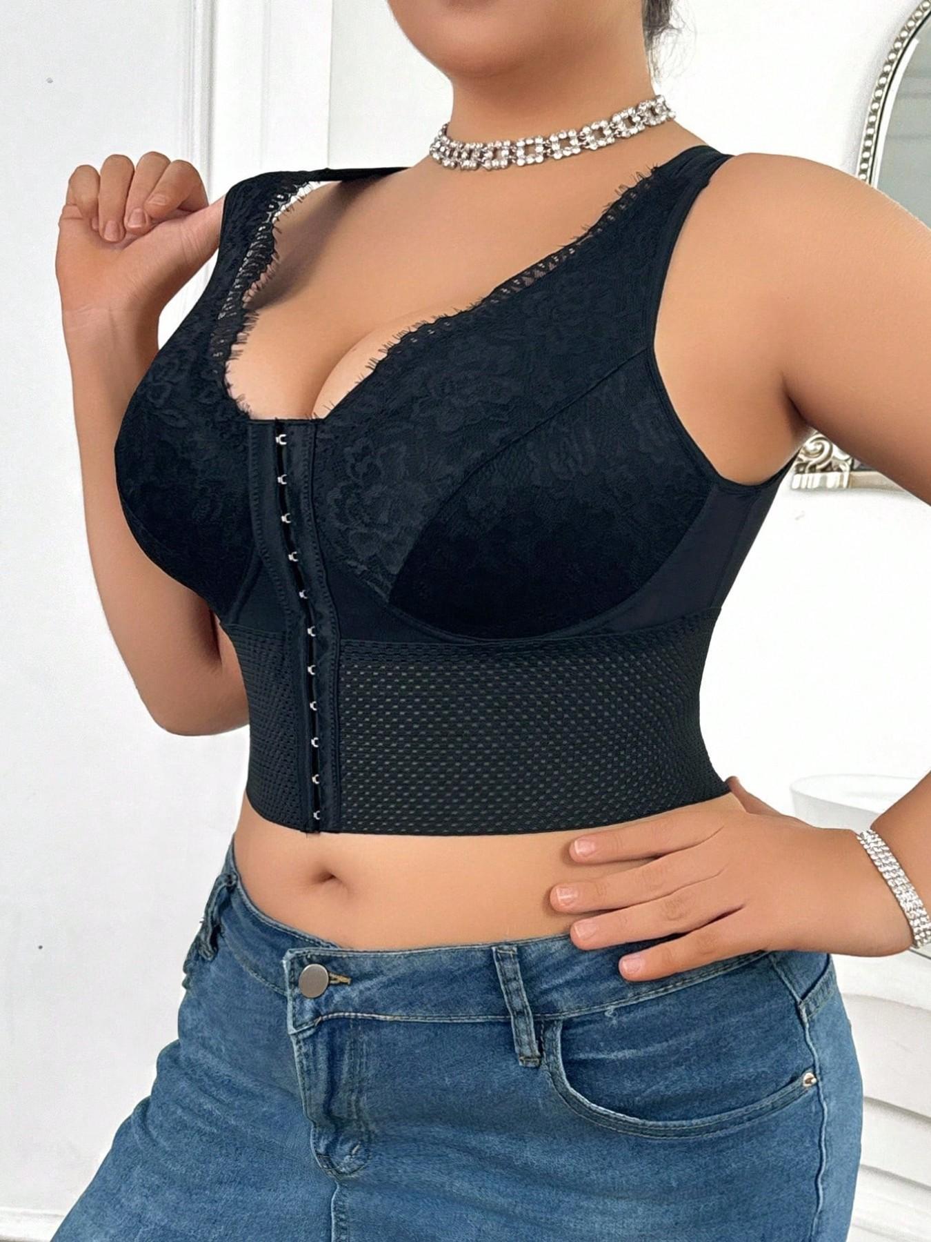 Multi-functional Shaping Bra Designed for Plus-Size Women Front-Closure Buckle Push-Up Wire-Free Posture-Correcting Bra, Longline Posture Bra, with Tummy-Control Shaping Women's Apparel