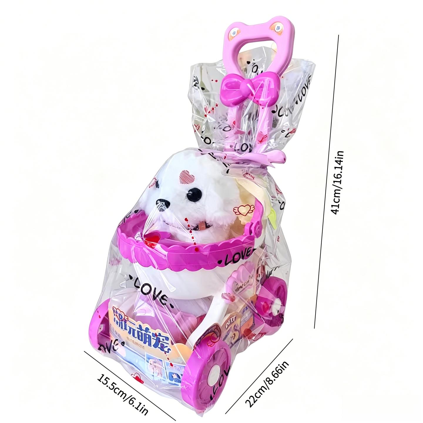 Electric Plush Dog Toy with Stroller Set Interactive Walking Barking Puppy for Kids Girls Toddlers, Soft Stuffed Pet Toy with DIY Accessories, Perfect Birthday Christmas Gift, Viral TikTok Toy for Children Pretend Play