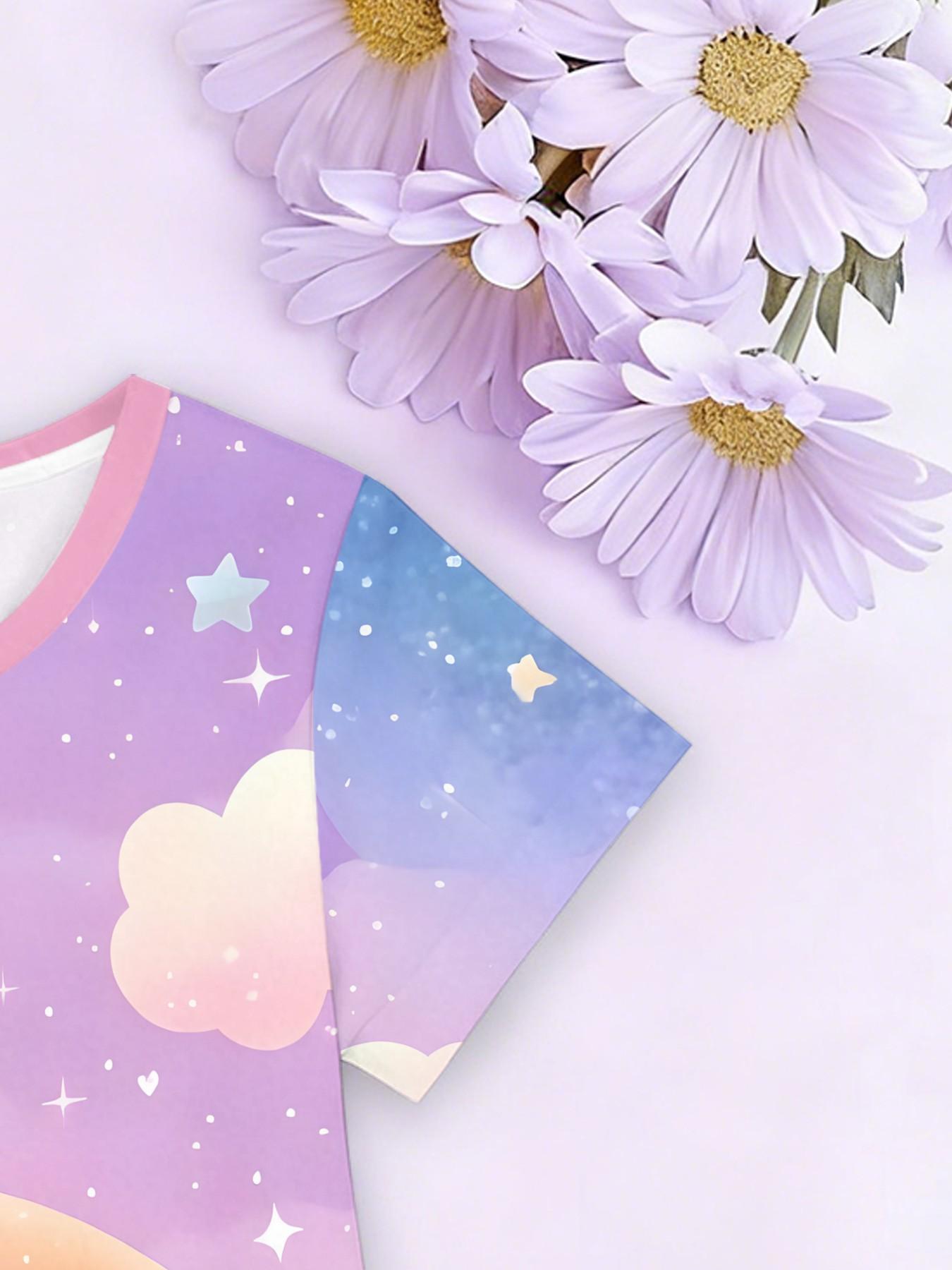 Girls' Gabby Doll House Theme Dress, Summer Fun Short Sleeve Princess Dress, Breathable Casual Dress, Birthday Gift, Holiday Gift