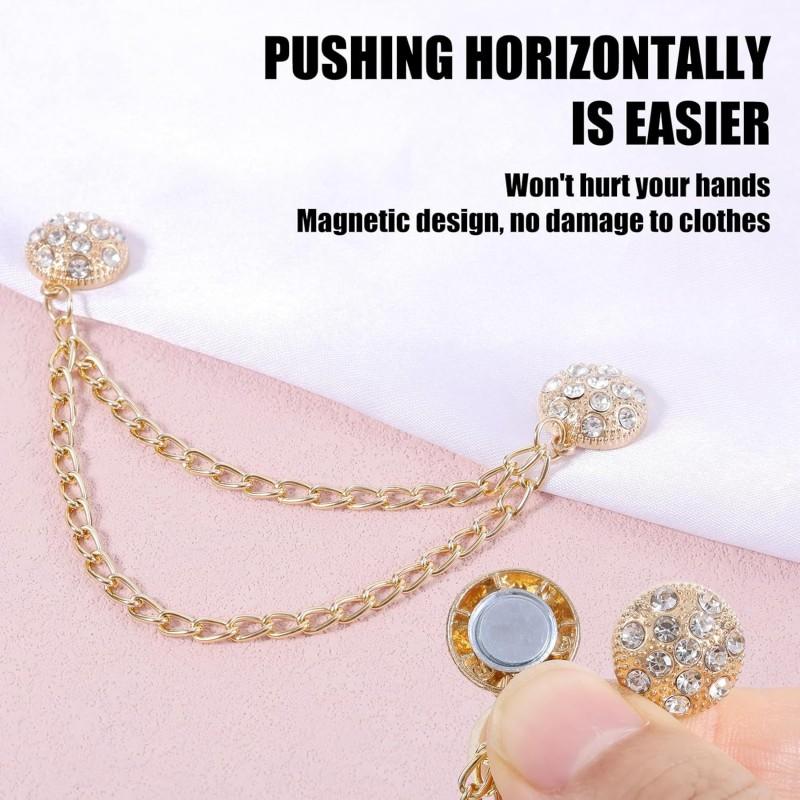 6PCS Magnetic Clothing Clips, Multi-Function Magnetic Clothing Clips, Pinless Strong Hijab Magnets with Long Chain, Magnetic Clothing Shawl Clips Clothing Accessories for Women Girls