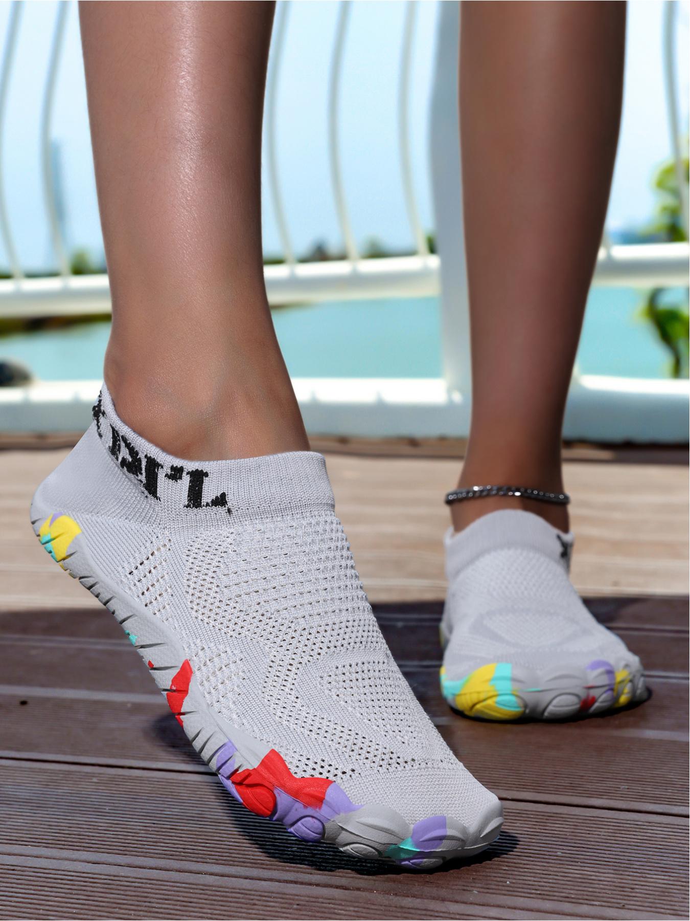 1 Pair Women's Large Size Low-Top Mesh Shoes, Sock-Type Wrap, Foldable & Portable, Breathable Flyknit, Colorful Anti-Slip Sole, Summer Casual Lazy Shoes