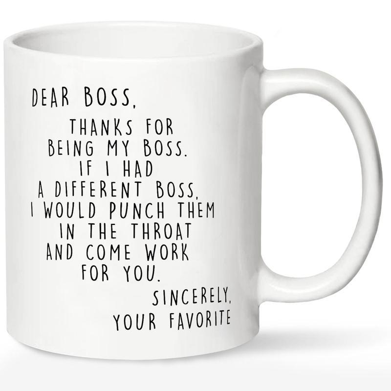 Funny Letter Pattern Coffee Mug, 1 Count DearBoss Thanks for Being My Boss Mug, CreativeCeramic Gift Mugs, Birthday Gifts Mug Tumbler Drinkware