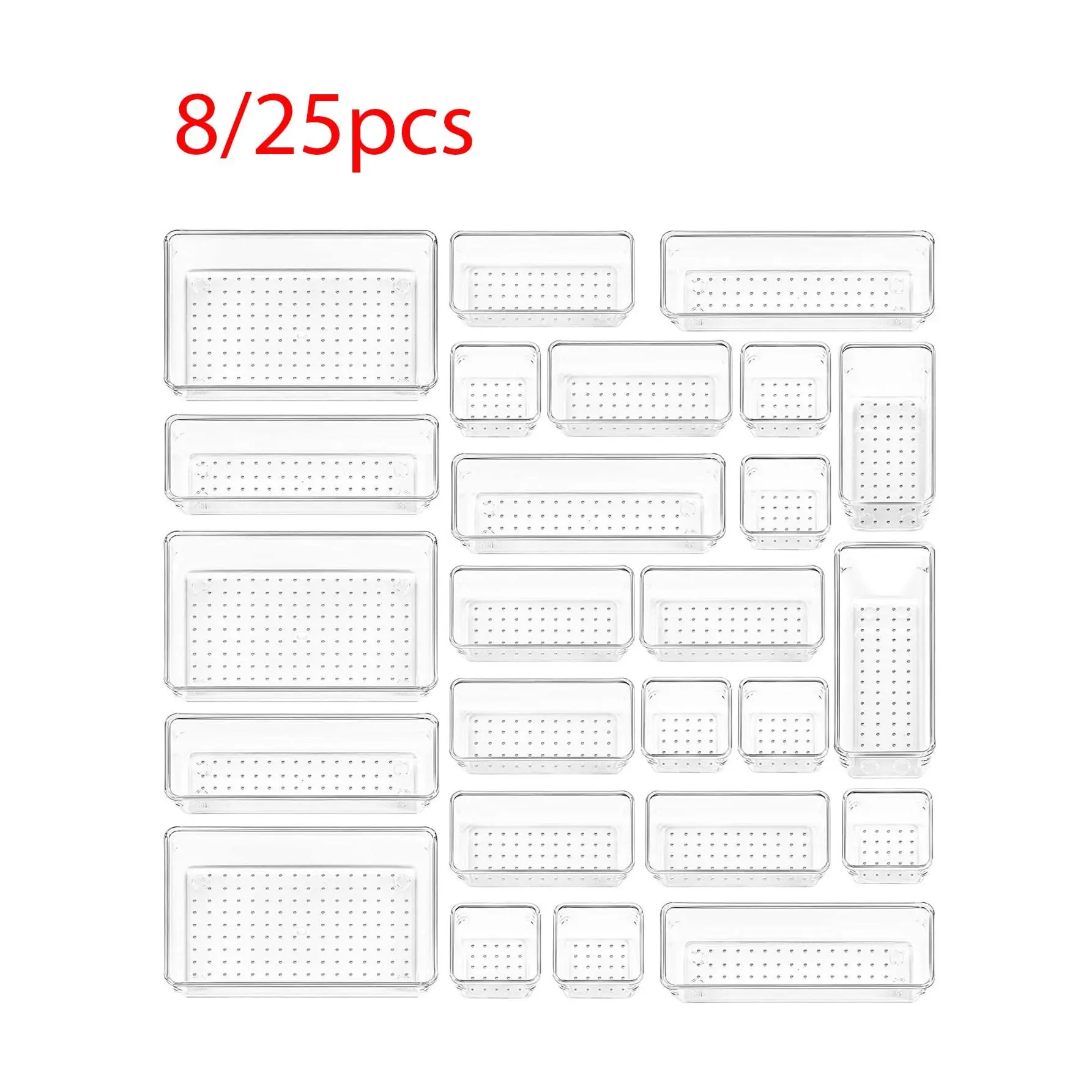 25/8 Pcs Clear Drawer Organizer Set, 4 Sizes for Every Drawer in Your Home – Plastic Trays for Makeup Kitchen Office and Bathroom, Stackable Bins That Instantly Tame the Messiest Drawers