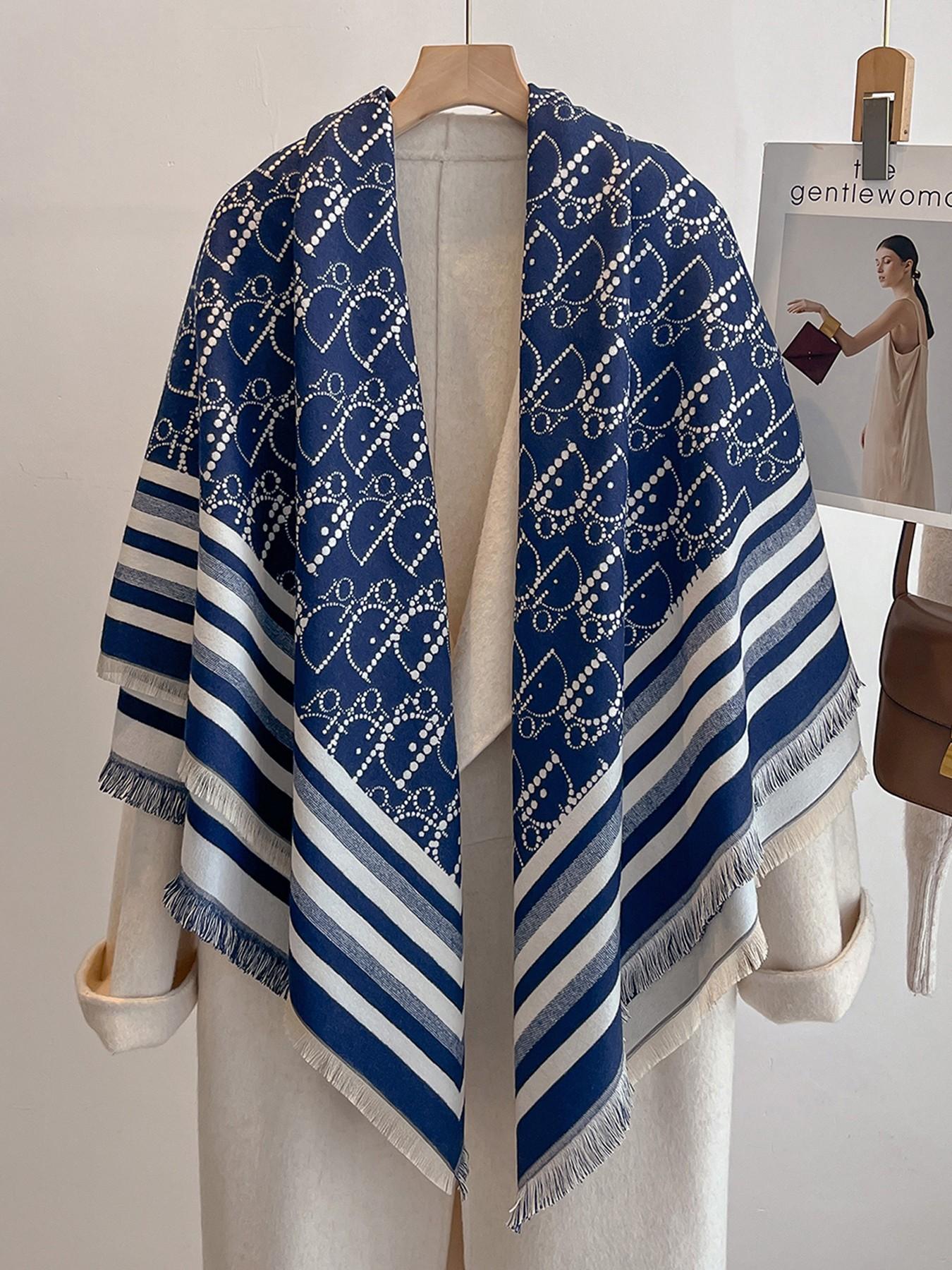 Women's Elegant Shawl Scarf, All-Over Print, Double-Sided Design, Warm Winter Outdoor Wrap, High-Quality Imitation Cashmere
