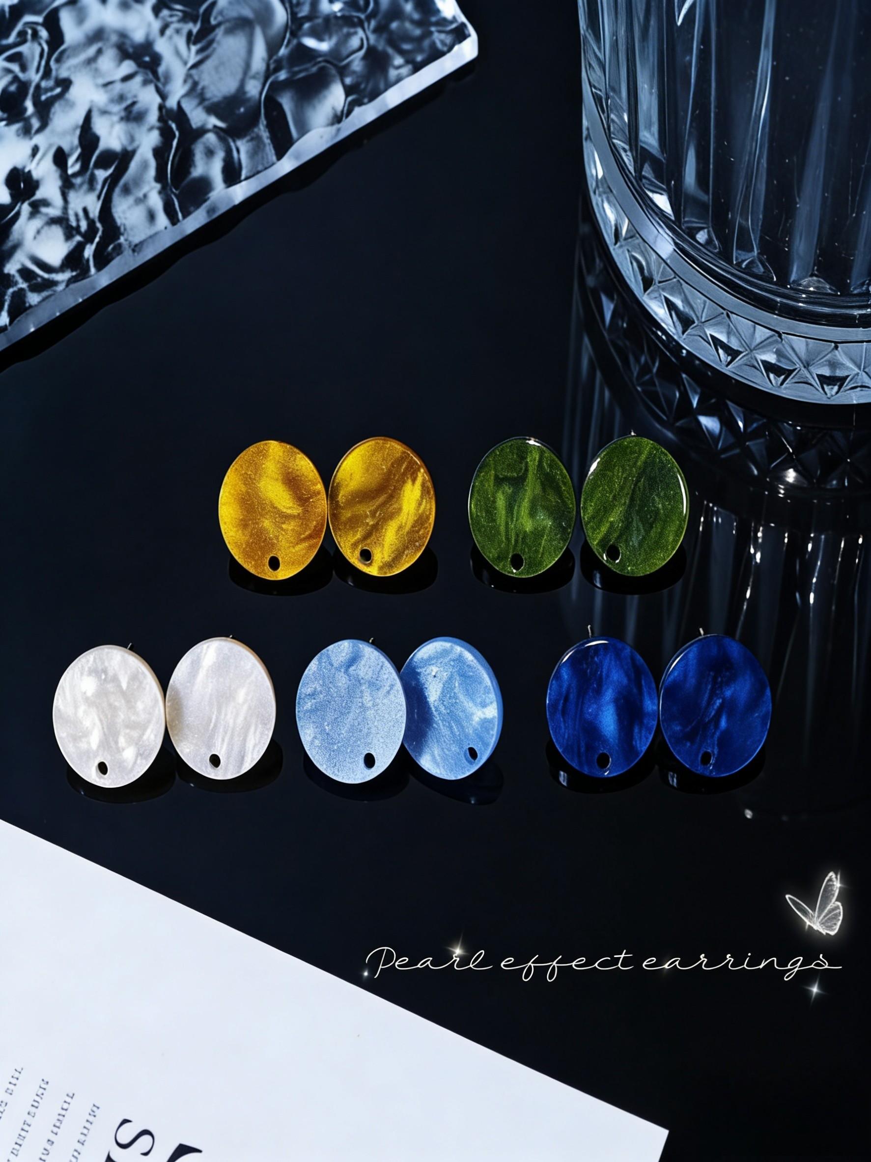 16pcs Luxury Acrylic Earrings DIY Kit, Round Pearl Effect Mixed Colors, Includes Plastic Spiral Caps, Stainless Steel Studs, Perfect Gift