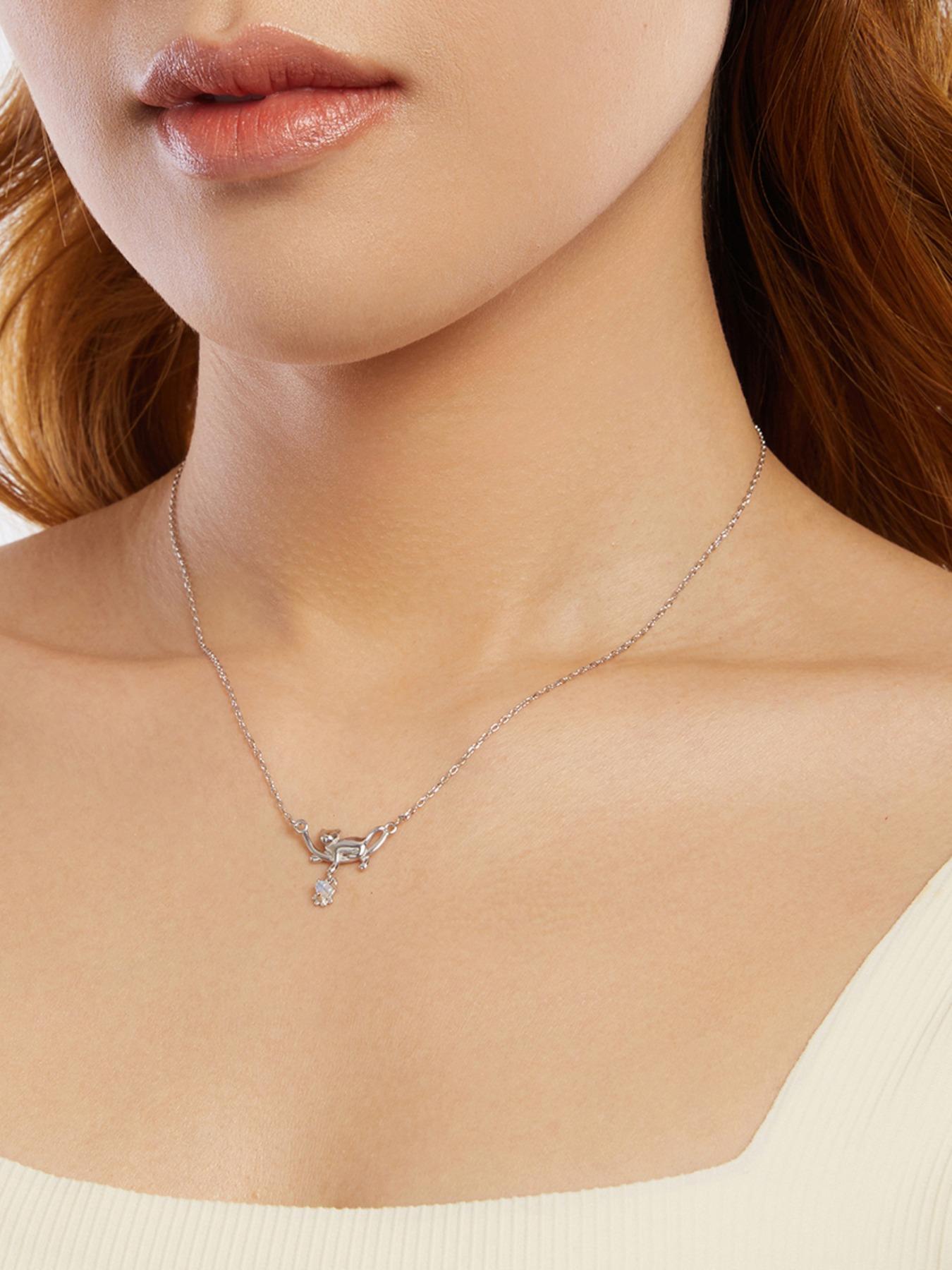 925 Sterling Silver Cute Cat Design Pendant Necklace for Women, Fashion Jewelry for Party, Daily Clothing Decor, Trendy All-match & Exquisite Jewelry for Birthday Gift