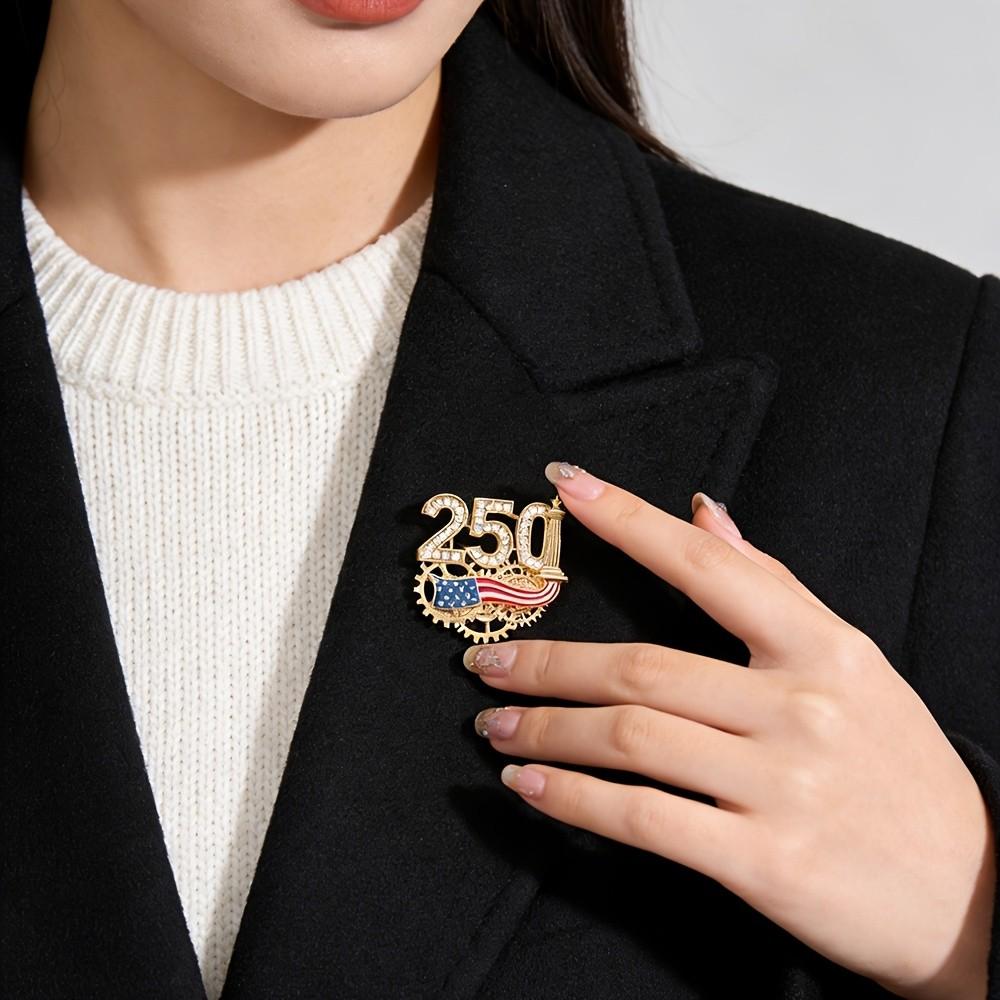 US 250th Anniversary Commemorative Brooch, American Patriotic Independence Day Pin for Men Women, Lapel Accessory for Suit Blazer Coat Collar