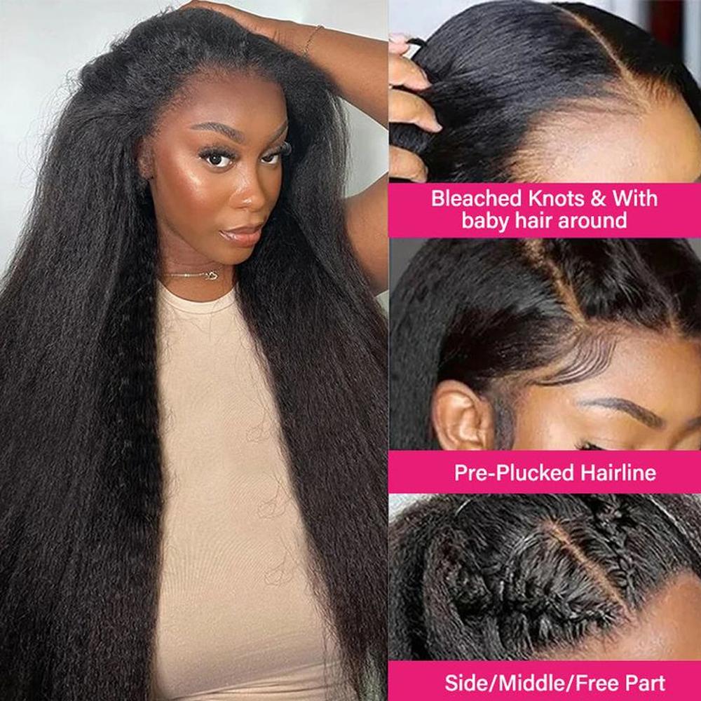 Bling Hair Yaki Straight 360 Full Hd Lace Front Wig 100% Human Hair kinky Straight HD Transparent Lace Front Human Hair Wig For Women 180%