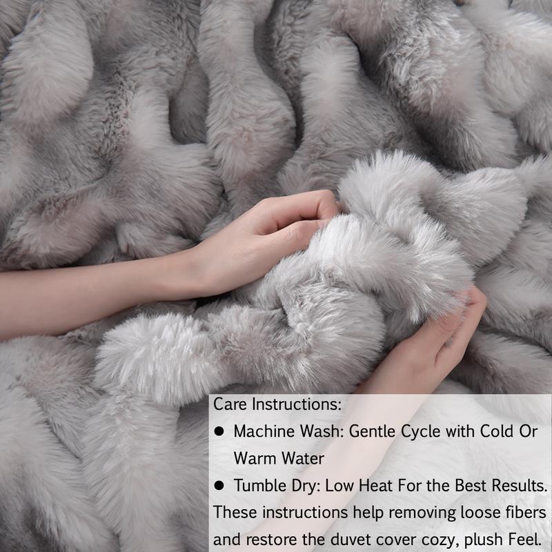 Faux Rabbit Fur Duvet Cover Set, Fuzzy Duvet Cover, Luxury Ultra Soft Solid Color Bedding, Warm All Season 3 Piece Set with 1 Duvet Cover and 2 Pillowcases for Bedroom, Sofa, Dorm