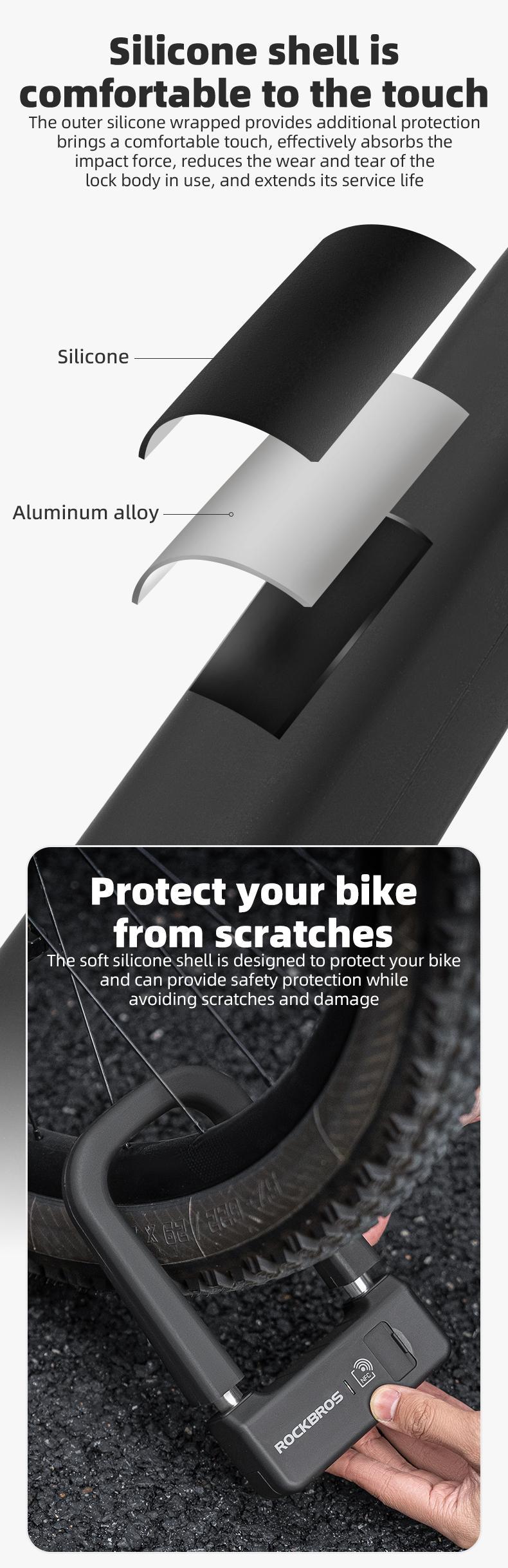 ROCKBROS Smart U Lock NFC Unlocking (NFC fuction phone only),MTB Road Bike Lock  Anti-theft Lock Waterproof Rechargeable Safety Lock