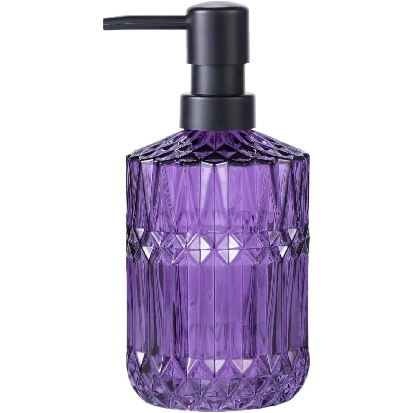 12 Oz Purple Glass Soap Dispenser,Refillable Lotion Soap Dispenser for Bathroom, Kitchen, Hand Soap, Dish Soap,Shampoo, Ideal for Bathroom Countertop. (Purple)
