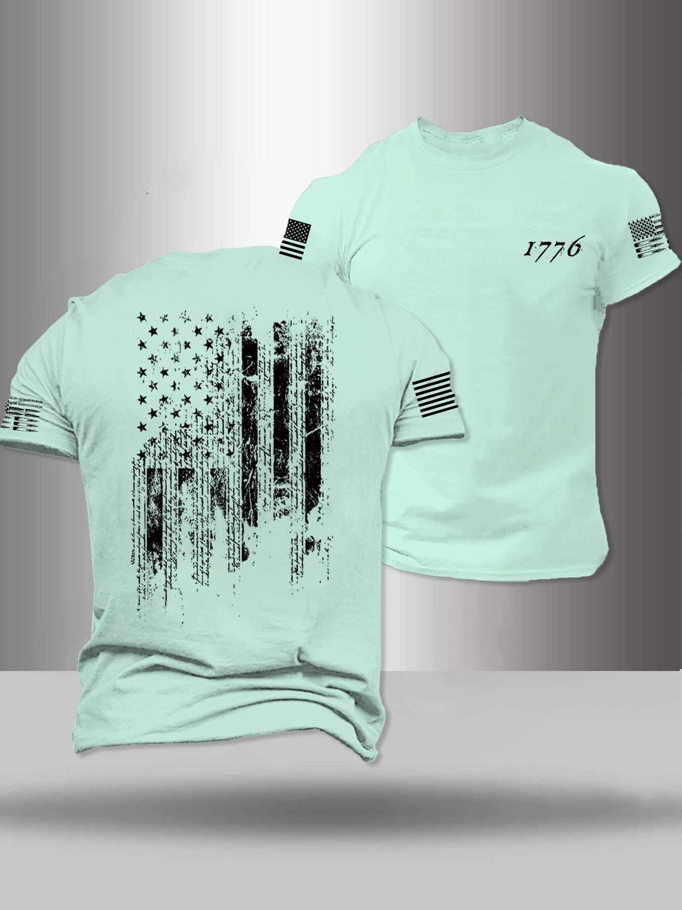 Men's American Flag Print Round Neck Tee, Regular Fit Casual Short Sleeve Crew Neck T-Shirt for Summer, Fashion Men's Top for Daily Wear