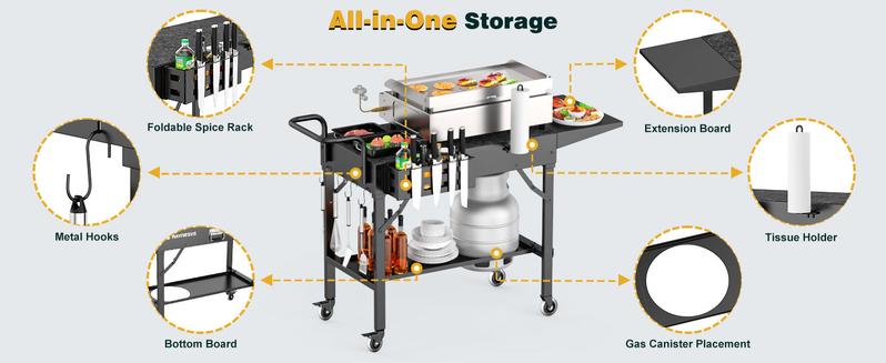 Outdoor Grill Table, Blackstone Griddle Stand, 440lbs Folding Grill Cart, Pizza Oven Table Stand for Onni,Food Prep Table with Wheels for Outdoor BBQ Camp Ninja Woodfire Grill Stand, 31" W x 17" D for Car camping Travel Lock