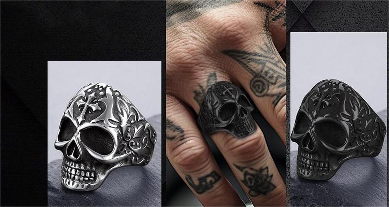 FaithHeart Masculine Skull Ring Stainless Steel Skull Skeleton Band Biker Ring for Men Springtok
