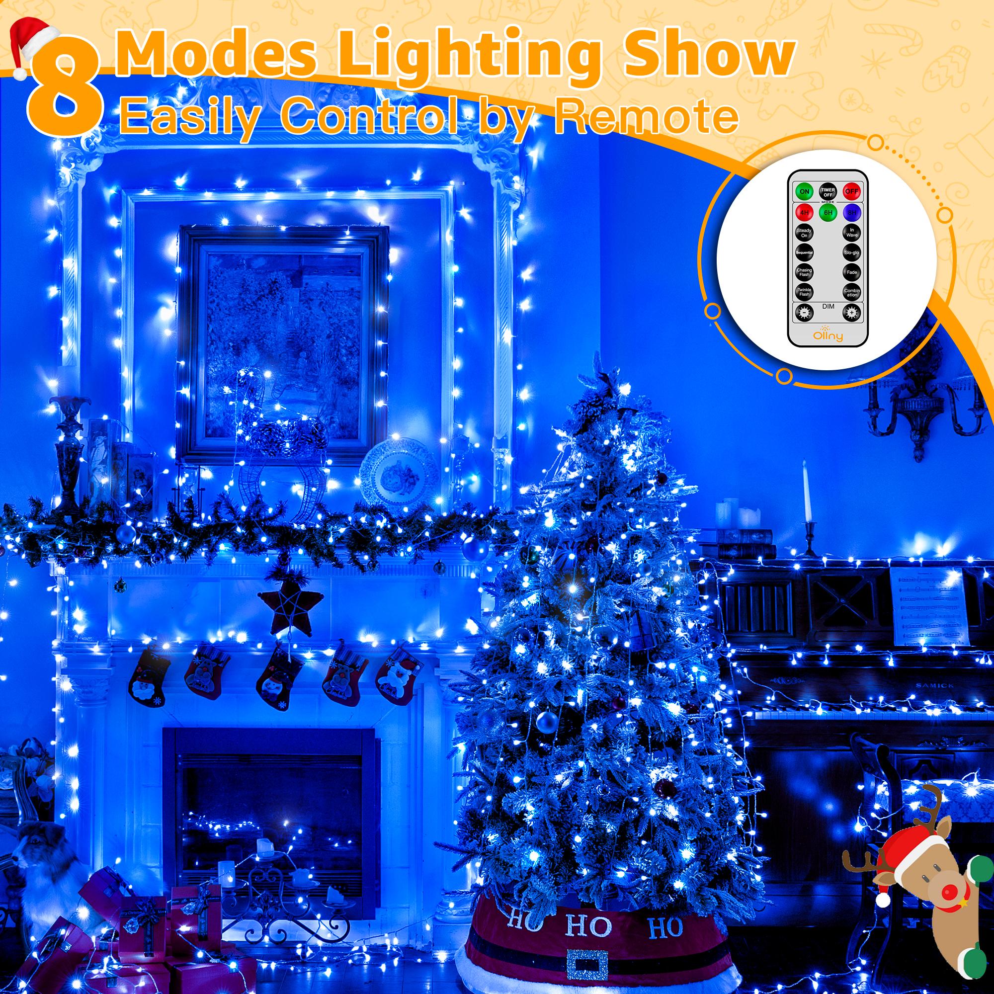 Ollny 262FT Fairy Lights, 800 LED Plug in Christmas Lights, 8 Modes Waterproof Outdoor String Lights with Remote for Wedding Birthday Party Indoor Room Decorations