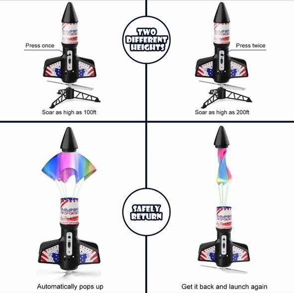 Auto Launch Spinner Rocket Toy, Soars Up to 200FT, Outdoor Flying Rocket with 2 Flight Modes, STEM Gift for Kids 8+