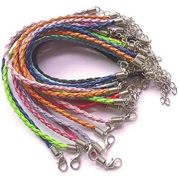 50 count  Color Leather Lace Plaited Bracelet Cords DIY  Making Handicrafts Braided Ropes with Lobster Clasps Extended Chain for Wrist Charms Bracelets  Making