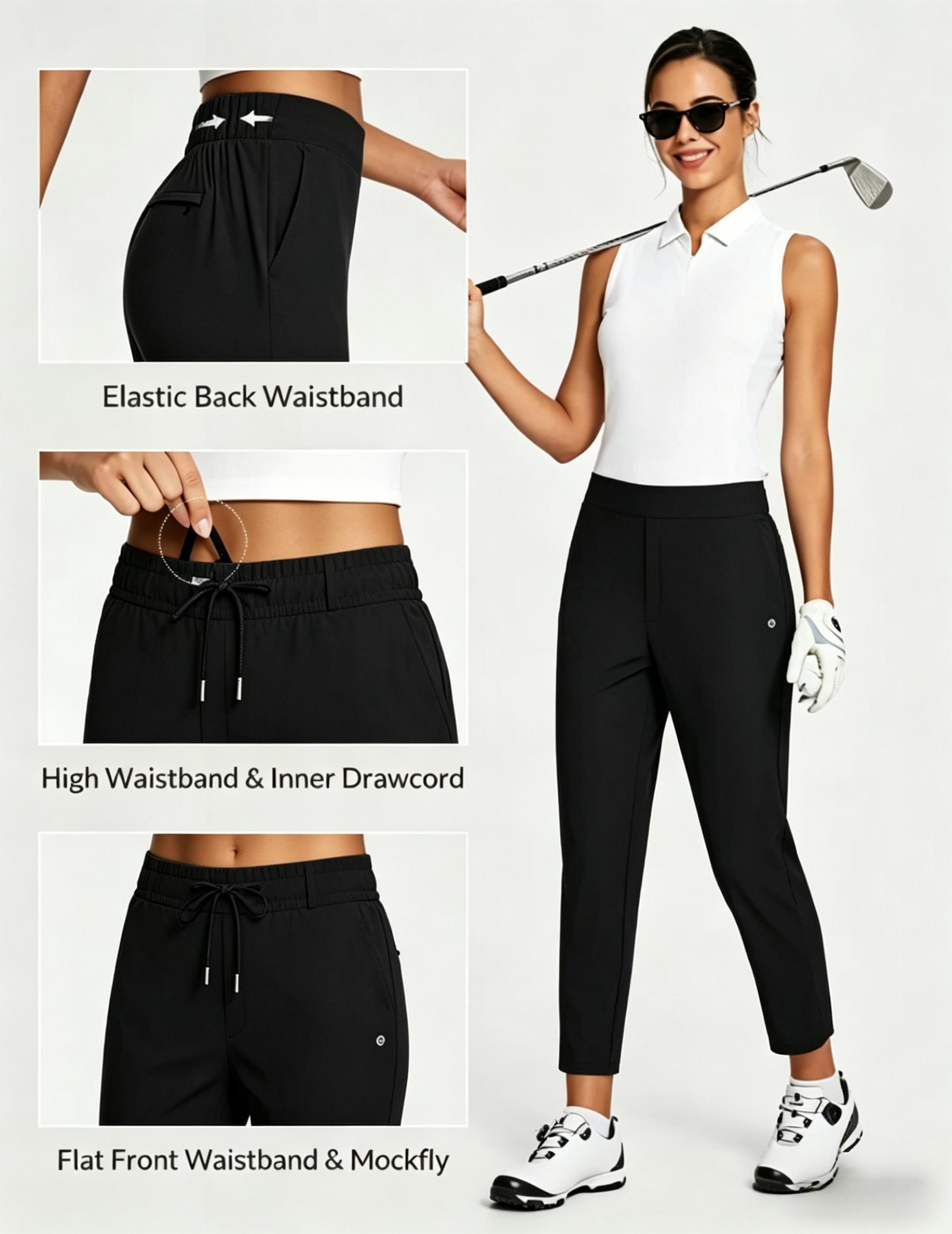High Waist Slim Ankle Pants for Women, Quick Dry Stretch Work Pants with Zipper Pockets, Ideal for Golf, Travel & Business Casual High Waist Slim Ankle Pants for Women, Quick Dry Stretch Work Pants with Zipper Pockets, Ideal for Golf, Travel & Business Casual