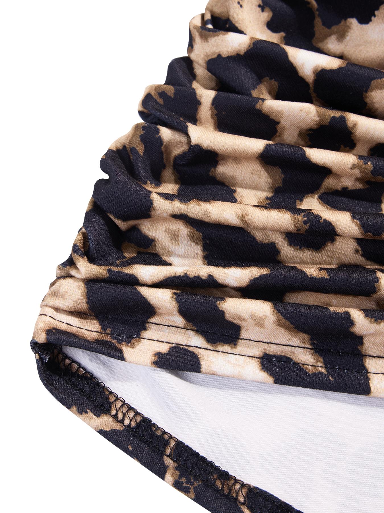 Plus Size Christmas Women's Clothing Women's Leopard Print Dress, Elegant Classy Flattering Slim Fit High-Waisted Long Sleeve Mini Dress, Fall & Winter Fashion, Plus Size V-Neck Cocktail Party Wear