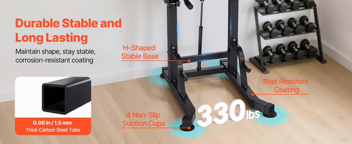 VEVOR Pull Up Bar, 330 LBS Power Tower Dip Station, Workout Dip Station with H-Shaped Stable Base Assistance Platform, Adjustable 9 Level Height Pullup Stand for Back, 3-Level Adjustable Elbow Pads