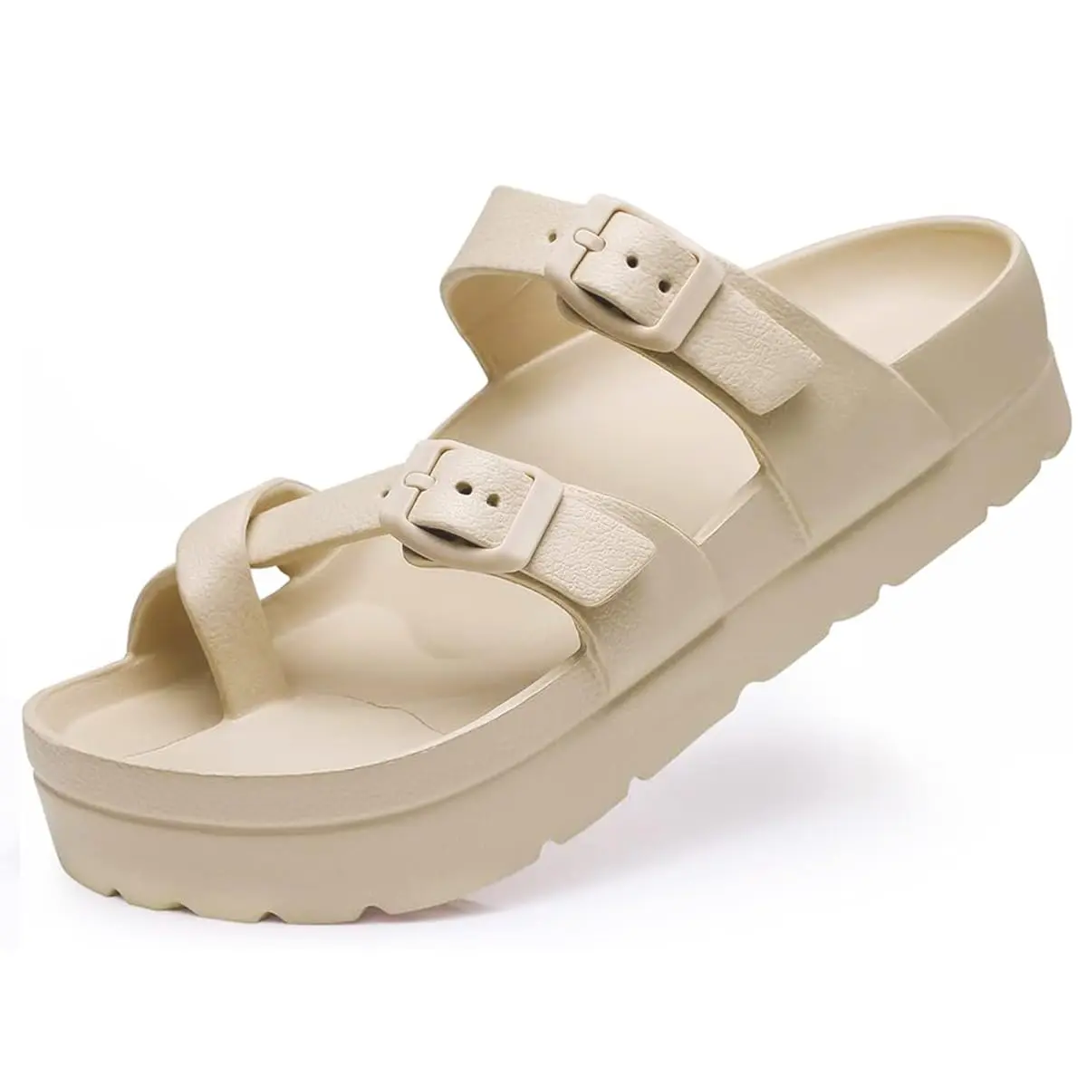 Women's DIOLV French Leg-Length Platform Sandals, Chunky EVA Cloud Slip-Ons with Arch Support, Adjustable Buckles for Summer Beach, Pool, Street Use