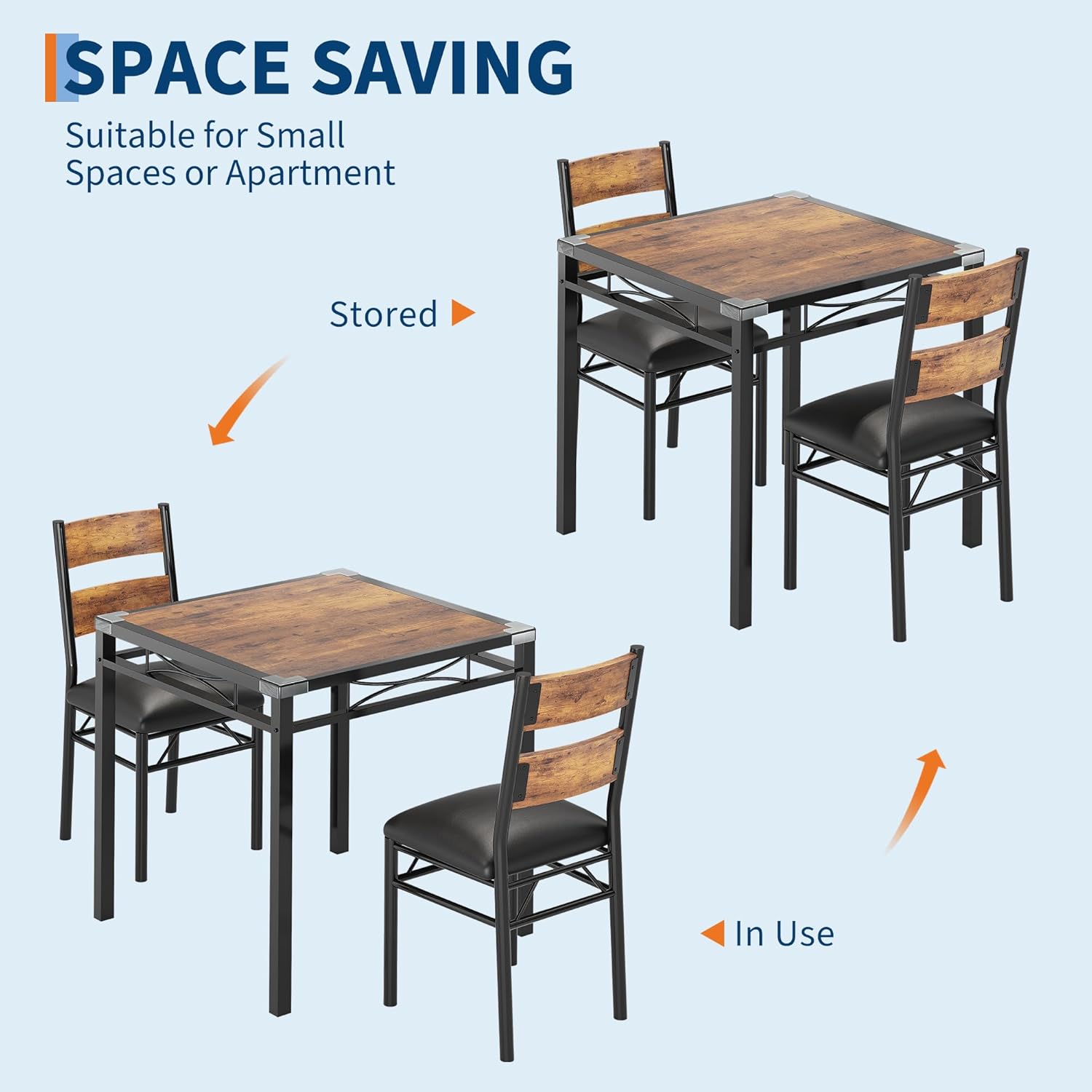 Dining Table Set for 4/2, Dining Room Table Set for 4/2 with Upholstered Chairs, Wood Kitchen Table Chairs Set of 4/2 with Corner Protector for Small Space, Kitchen, Apartment,