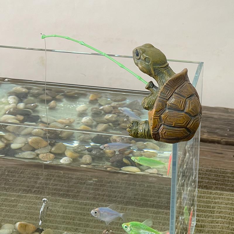 Cute Fishing Turtle Figurine, Outdoor Garden Pond Decor, Yard Balcony Plant Ornament, Adorable Water Pool Decoration