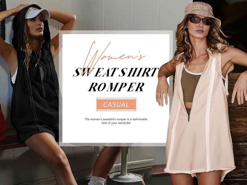 Yeokou Short Half Zipper Sports jumpsuit for Fitness Outdoor Leisure Sleeveless Loose Hoodie for Women