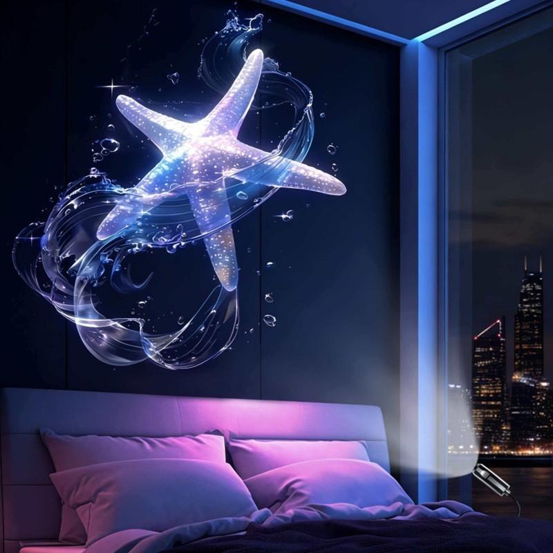 Portable USB Starry Sky Projector Night Light – Galaxy, Ocean Wave Projections for Bedroom Walls & Ceilings, Dynamic Lighting with Whales, Jellyfish & Butterflies, Unisex Birthday Gift for Kids & Adults, Home Decor Ambient Light
