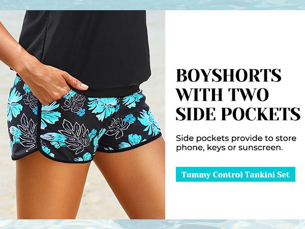 Tempt Me Women Tankini Swimsuits with Shorts - Two Piece Tummy Control Blouson Tankini with Two Pockets Bottom Bathing Suit Tempt Me Women Tankini Swimsuits with Shorts - Two Piece Tummy Control Blouson Tankini with Two Pockets Bottom Bathing Suit