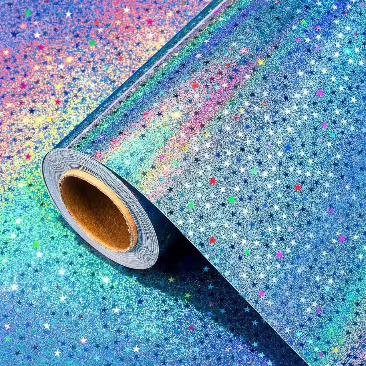 Gradient Holographic Star Glitter Paper, 16.93x118.11 Inches, Shiny Craft Decorative Paper, Ideal for Art, Holiday Gift Wrapping, Waterproof