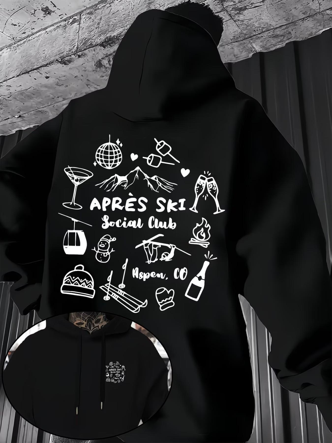 Men's Fashion Fleece Hoodie, Après Ski Social Pattern, Casual Fall Winter Outerwear, Street Style, Comfortable Fit