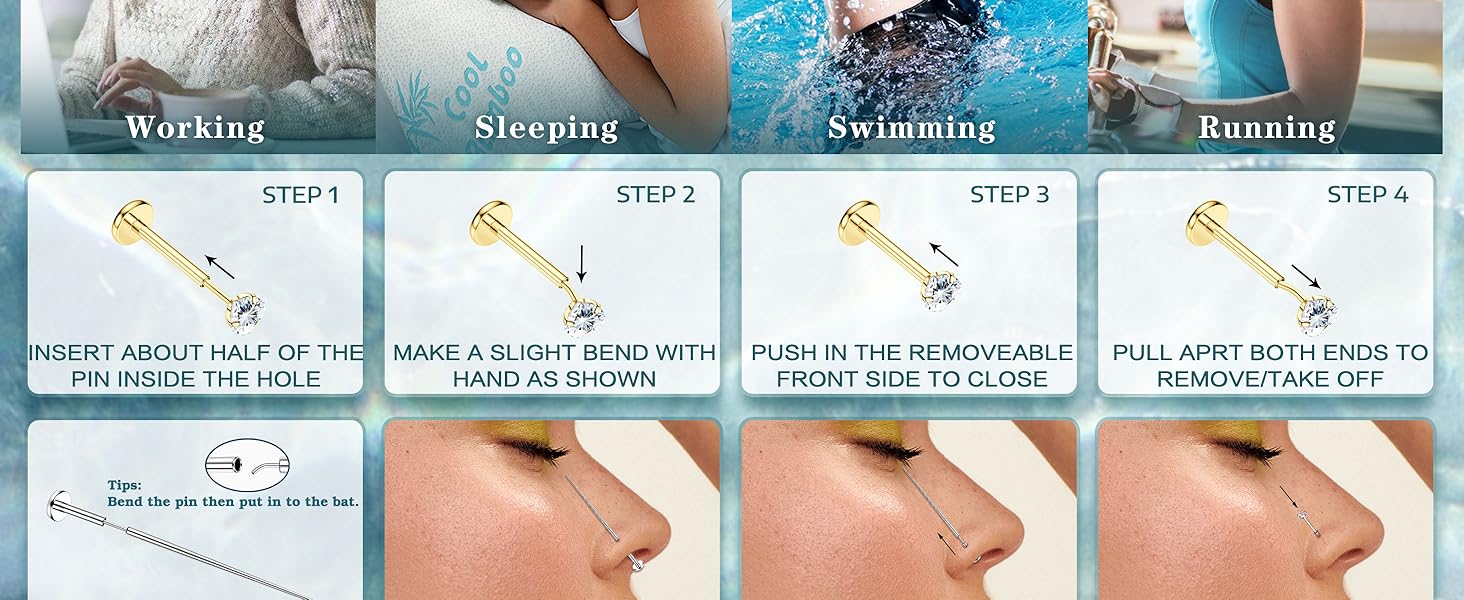 16PCS Gold Nose Piercing Rings Studs for Women Surgical Steel Threadless Push in Flat Back Earrings Hypoallergenic Nose Rings Hoops Cartilage Helix Tragus Nostril jewellery 18G 20G 16PCS Gold Nose Piercing Rings Studs for Women Surgical Steel Threadless Push in Flat Back Earrings Hypoallergenic Nose Rings Hoops Cartilage Helix Tragus Nostril jewellery 18G 20G