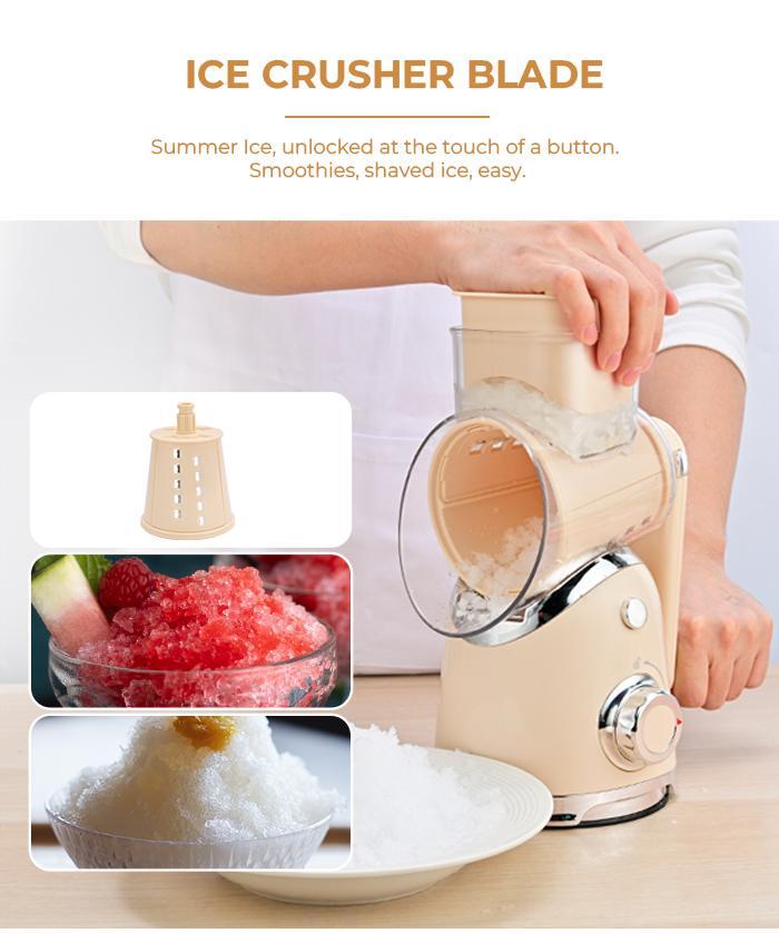 SUSTEAS 6-in-1 Multipurpose Grater with Secure Suction, Ice Crushing & Hand Guard – Perfect for Shredding, Slicing & Grating Safely Ergonomic Rotary Base Vegetable Slicer Vegetable Cutter cheese grater cheese grater rotary Kitchen Beige