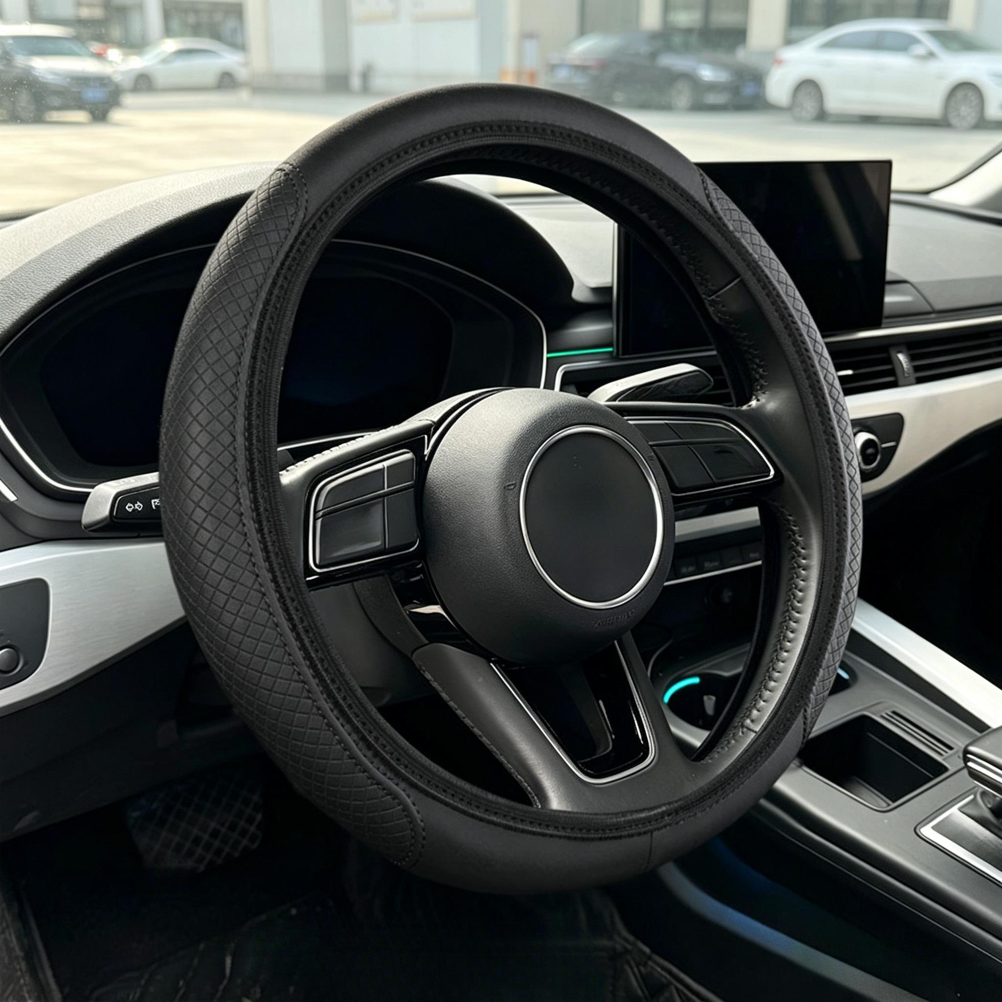 Car Steering Wheel Cover, Universal Non-slip Protector Cover for 14.17-15 Inch Steering Wheel, Waterproof Steering Wheel Cover without Inner Ring, Car Gadgets, Car Interior Accessories, Automotive, Pu Leather Material, Universal Fit-YY1