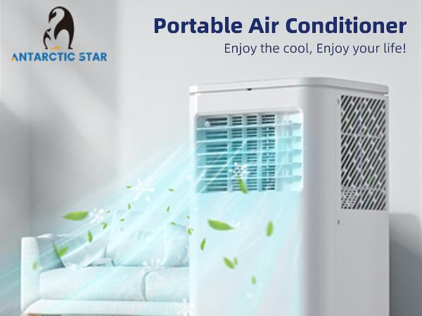 Antarctic Star Portable Air Conditioner 8000 BTU (ASHRAE), Remote Control, Fan Mode, Cools 250sq.ft, 24 Hour Timer, Quiet Operation, 2 Fan Speed for Bedroom Office Home Dorm.smartliving
