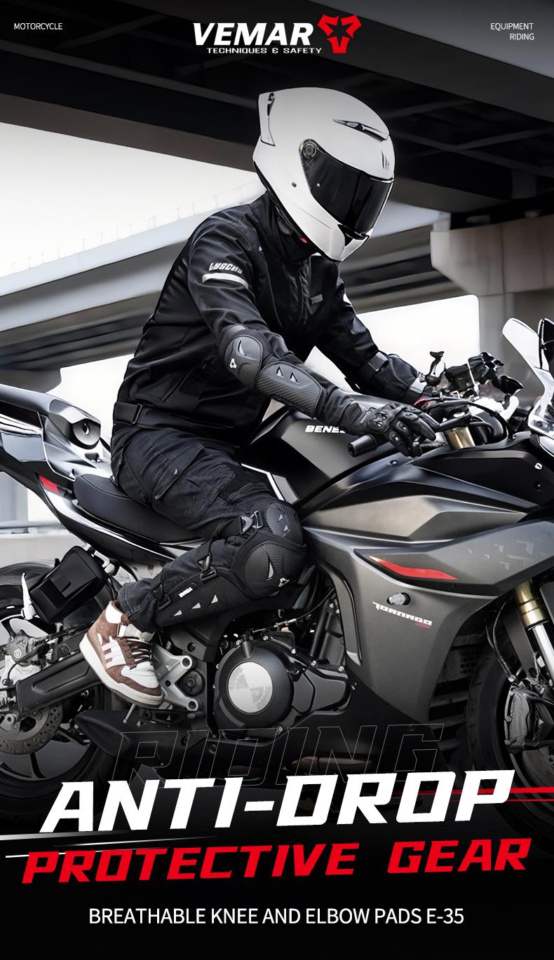 Vemar 4-Piece/Set Motorcycle Knee and Elbow Pads Set, Long Protective Gear for Cycling, Unisex Elbow Guards Knee Protector for Safety Motorbike Riding