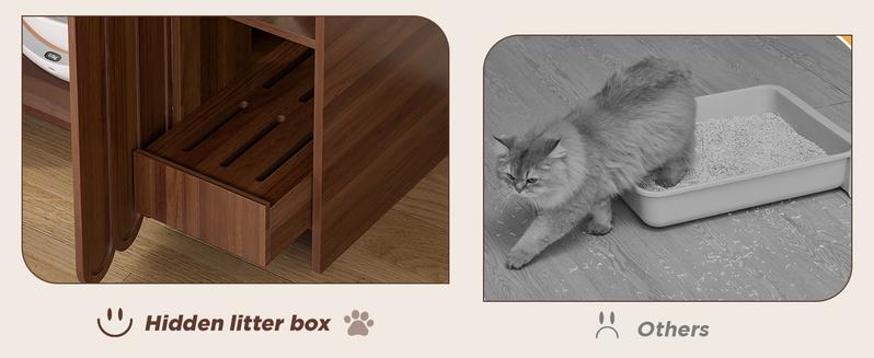 Vabches Large Cat Litter Box Enclosure, Hidden Litter Box Furniture with Removable Litter Collector & Dog-Proof Shelf, Modern Wooden Cat Litter Box Cabinet, Cat House, Side Table
