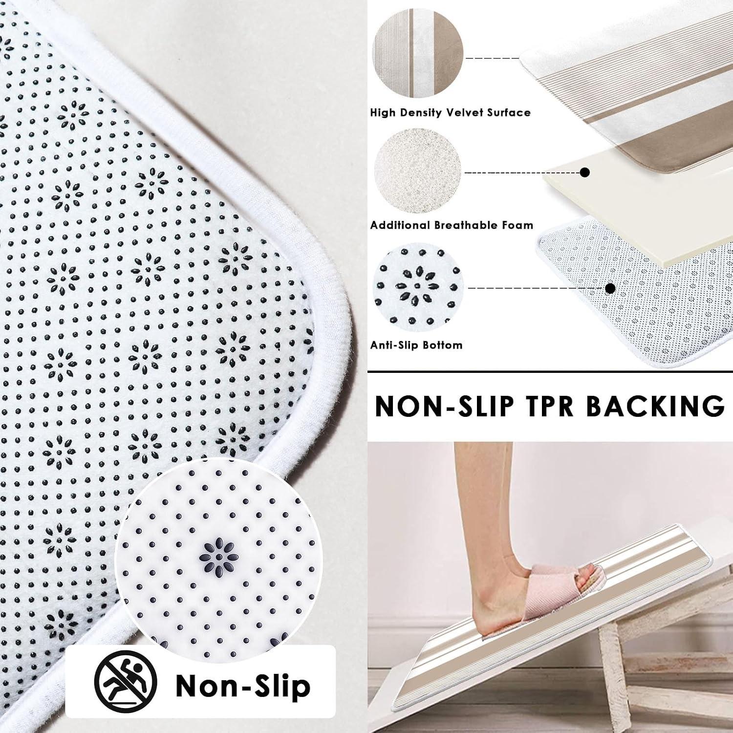 Bathroom Sets with Shower Curtain and Rugs, 4 Pcs, Abstract Striped | Modern Beige Simple Bathroom Decor Set with Toilet Lid Cover, Non-Slip Bath Mats and Accessories 12 Hooks