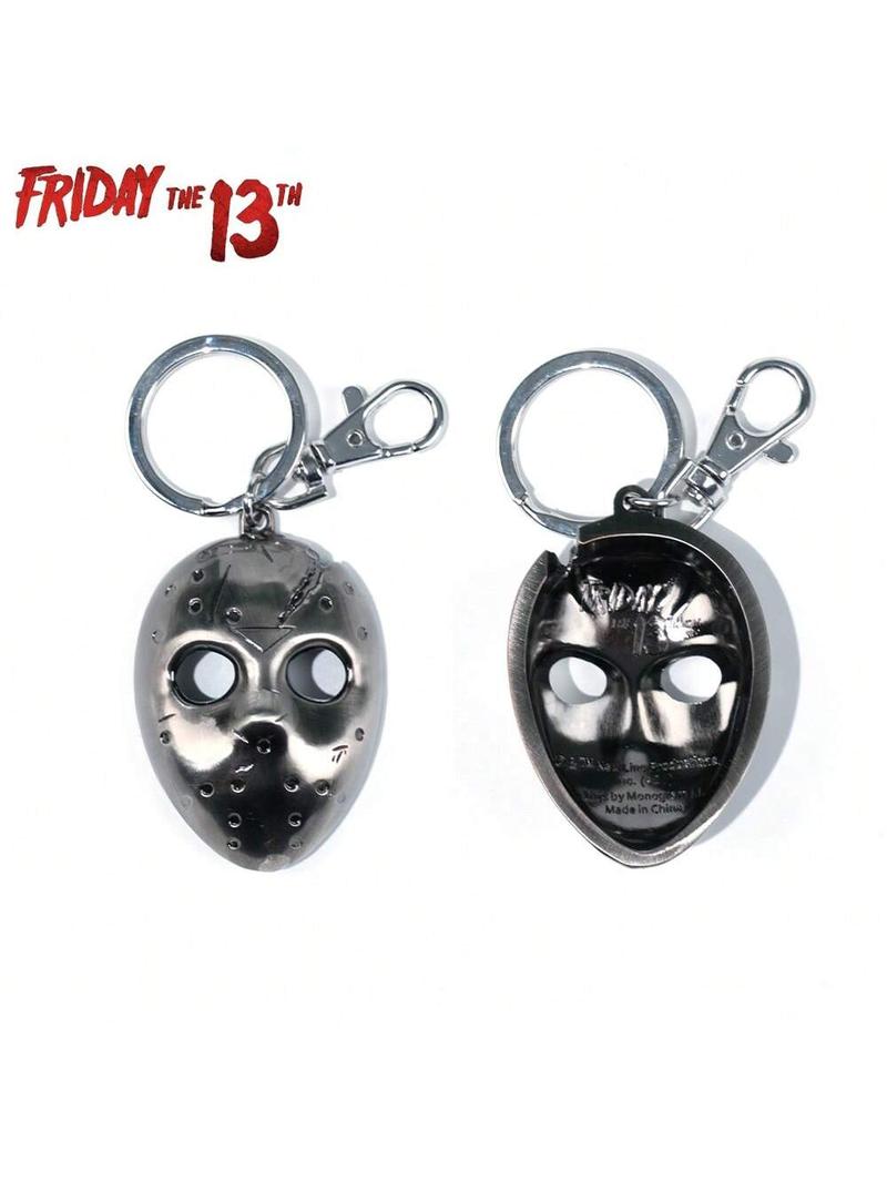 1PC WB Officially Licensed Friday the 13th Jason's Mask Pewter Keyring Metal Keychain Backpack Wallet Keyring Fashion Decoration Accessories Luggage charm Bag Clip Funny Valentine's Day New Year Gifts